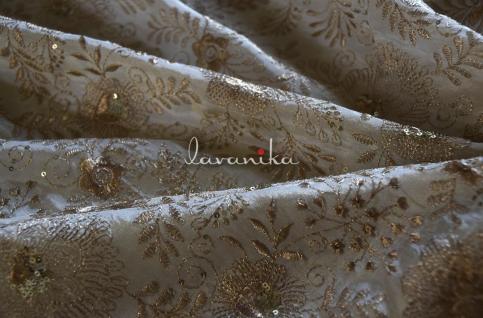 120 Grams Gold Zari and Sequins Embroidery Jaal on Dyeable Viscose Tissue Fabric 44inch